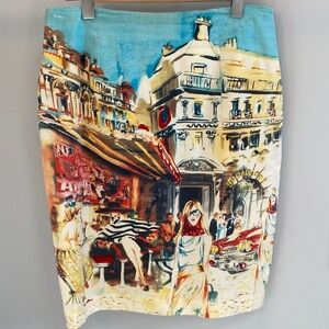 Vibrant Cityscape Print Pencil Skirt
